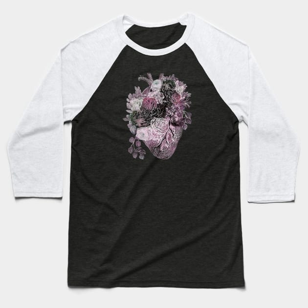 Human heart with pink and white roses, purple color Baseball T-Shirt by Collagedream